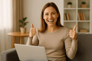 Frau die glücklich schaut