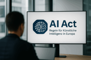 KI-Bild zeigt Mann vor Bildschirm